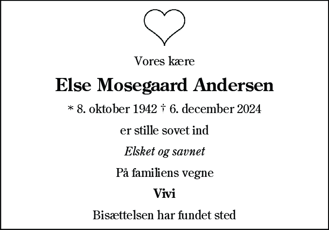 Dødsannonce for Else Mosegaard Andersen