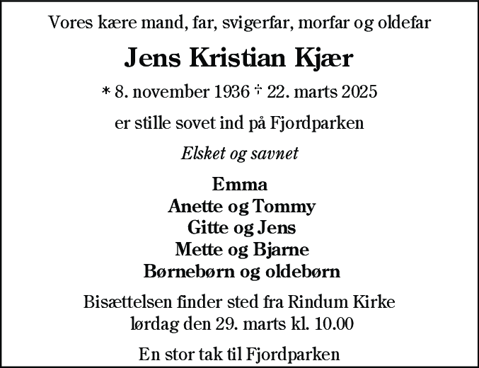 Dødsannonce for Jens Kristian Kjær