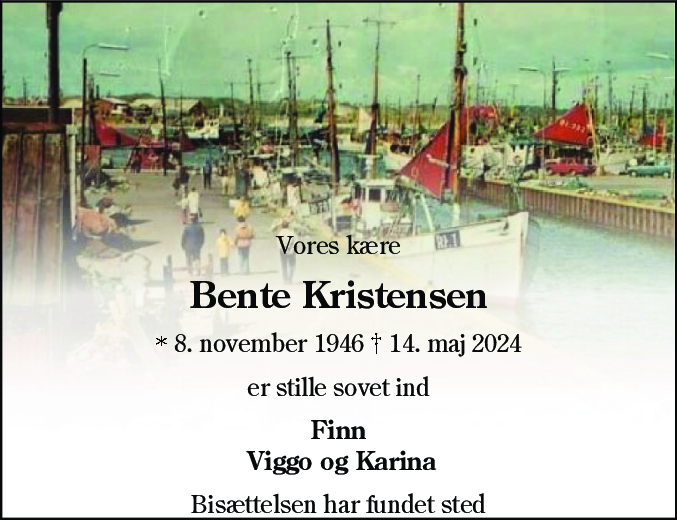 Dødsannonce for Bente Kristensen