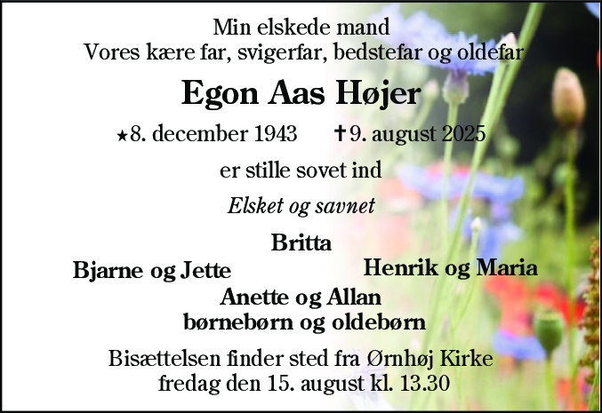 Dødsannonce for Egon Aas Højer