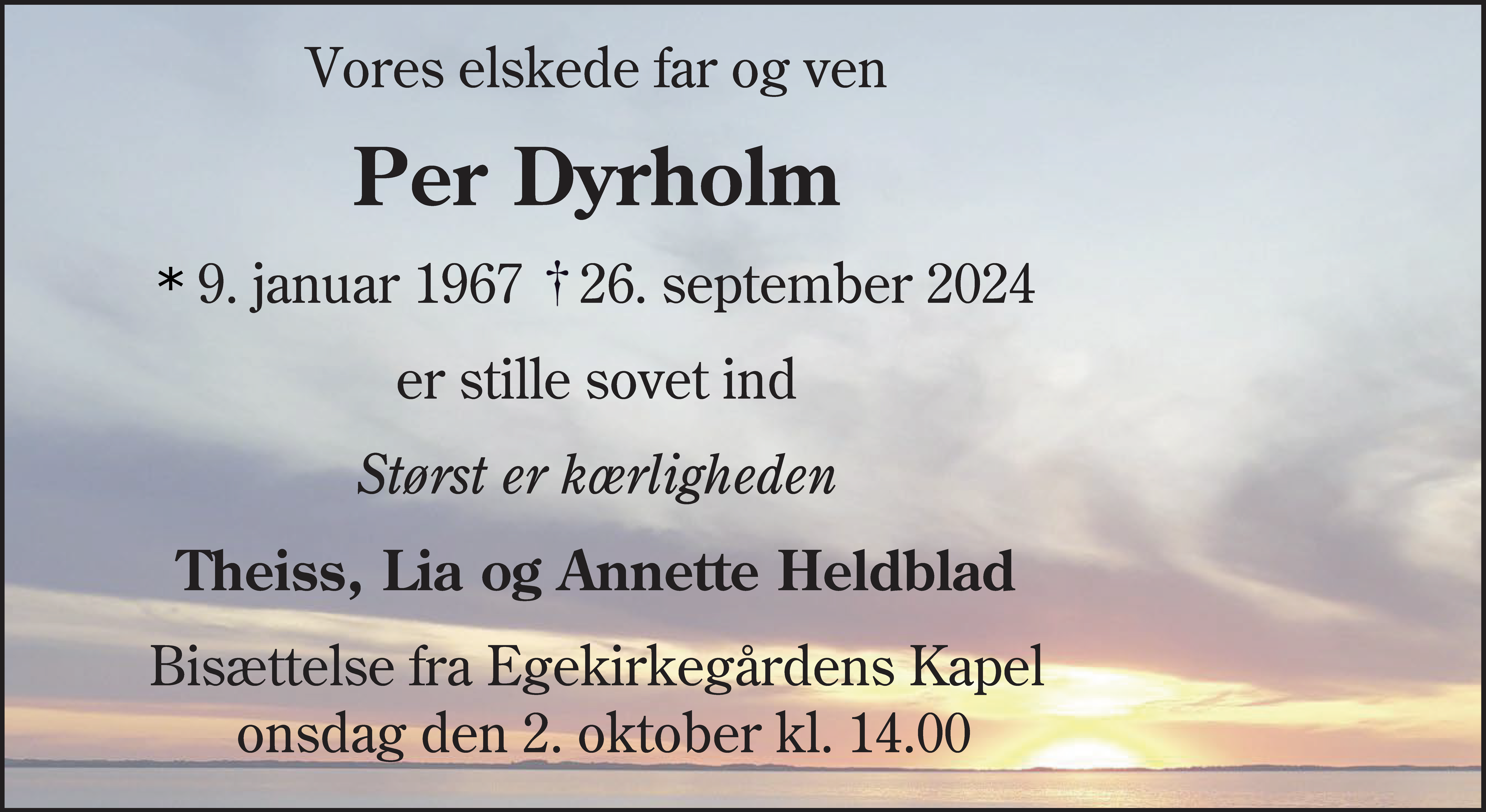 Dødsannonce for Per Dyrholm