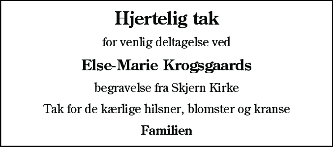 Dødsannonce for Else-Marie Krogsgaard