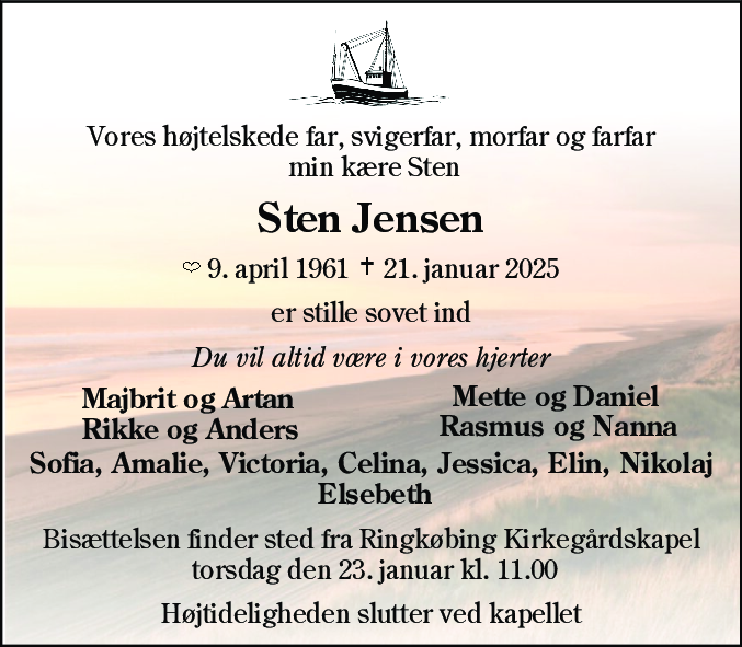 Dødsannonce for Sten Jensen