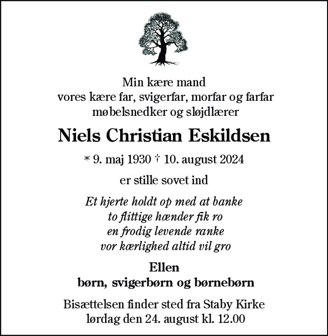 Dødsannonce for Niels Christian Eskildsen