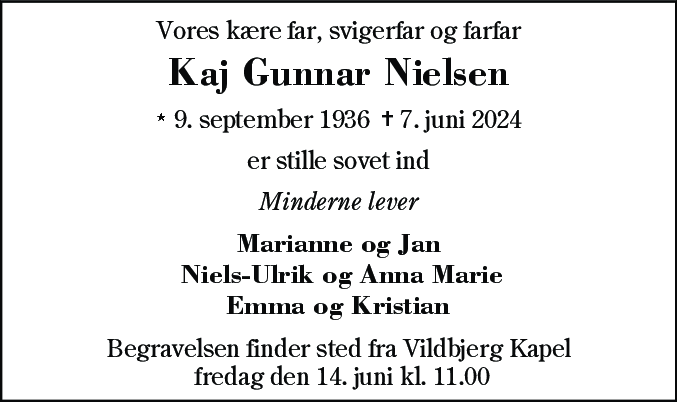 Dødsannonce for Kaj Gunnar Nielsen