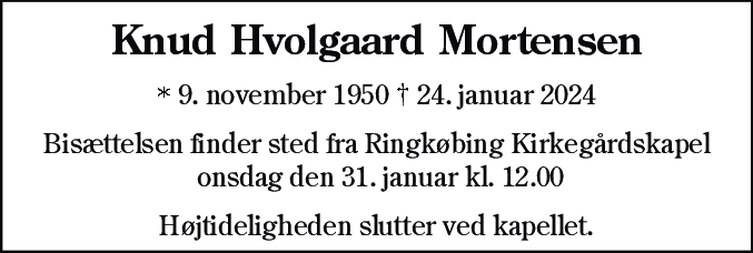 Dødsannonce for Knud Hvolgaard Mortensen