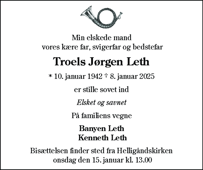 Dødsannonce for Troels Jørgen Leth