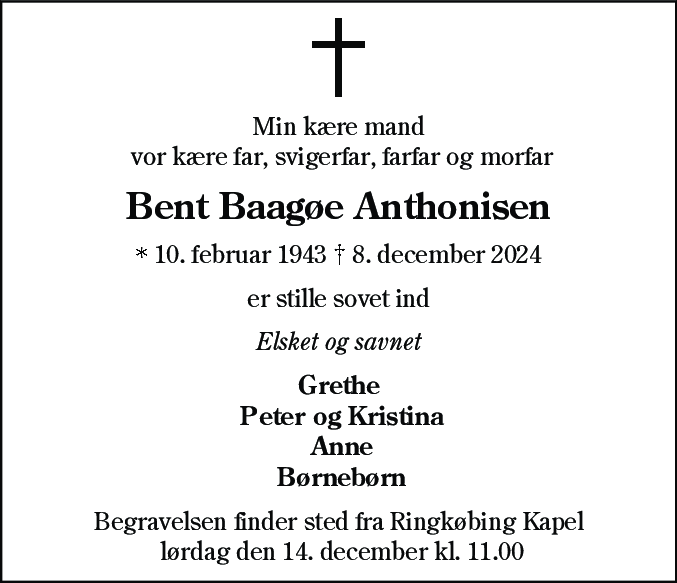 Dødsannonce for Bent Baagøe Anthonisen