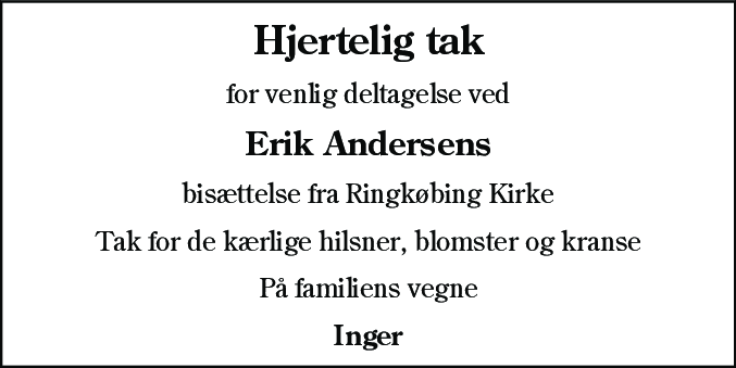 Dødsannonce for Erik Andersen
