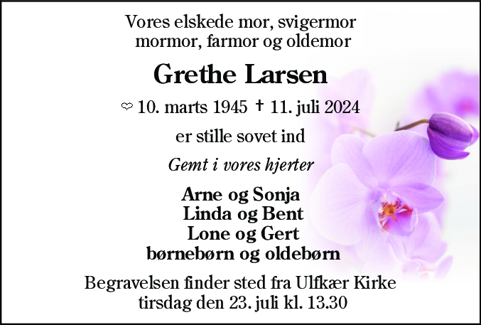 Dødsannonce for Grethe Larsen