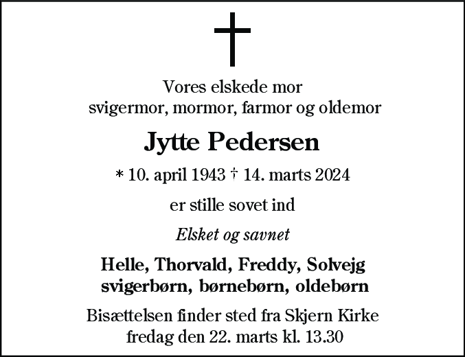 Dødsannonce for Jytte Pedersen