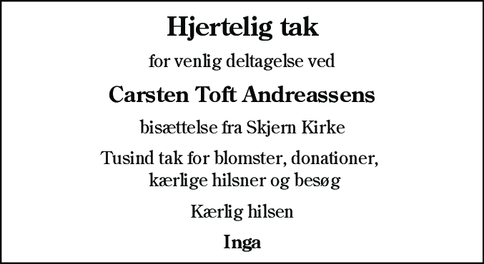 Dødsannonce for Carsten Toft Andreassen