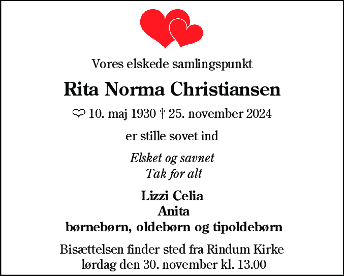 Dødsannonce for Rita Norma Christiansen