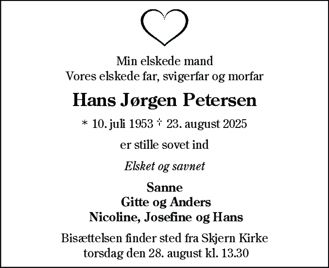 Dødsannonce for Hans Jørgen Petersen