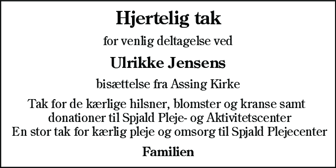 Dødsannonce for Ulrikke Jensen