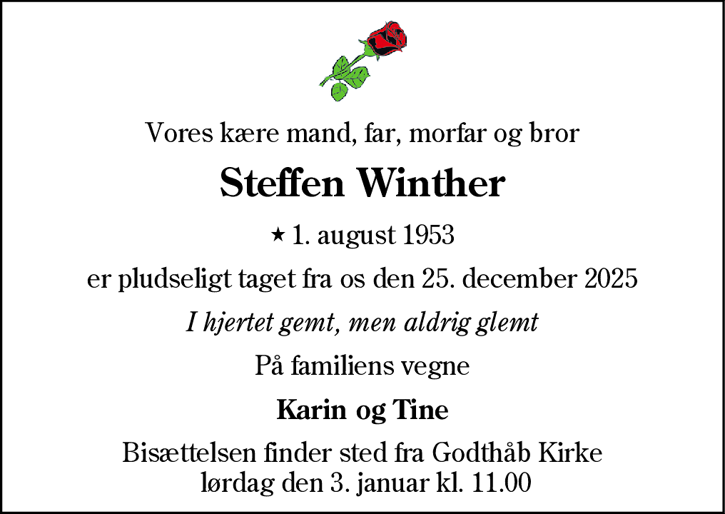 Dødsannonce for Steffen Winther