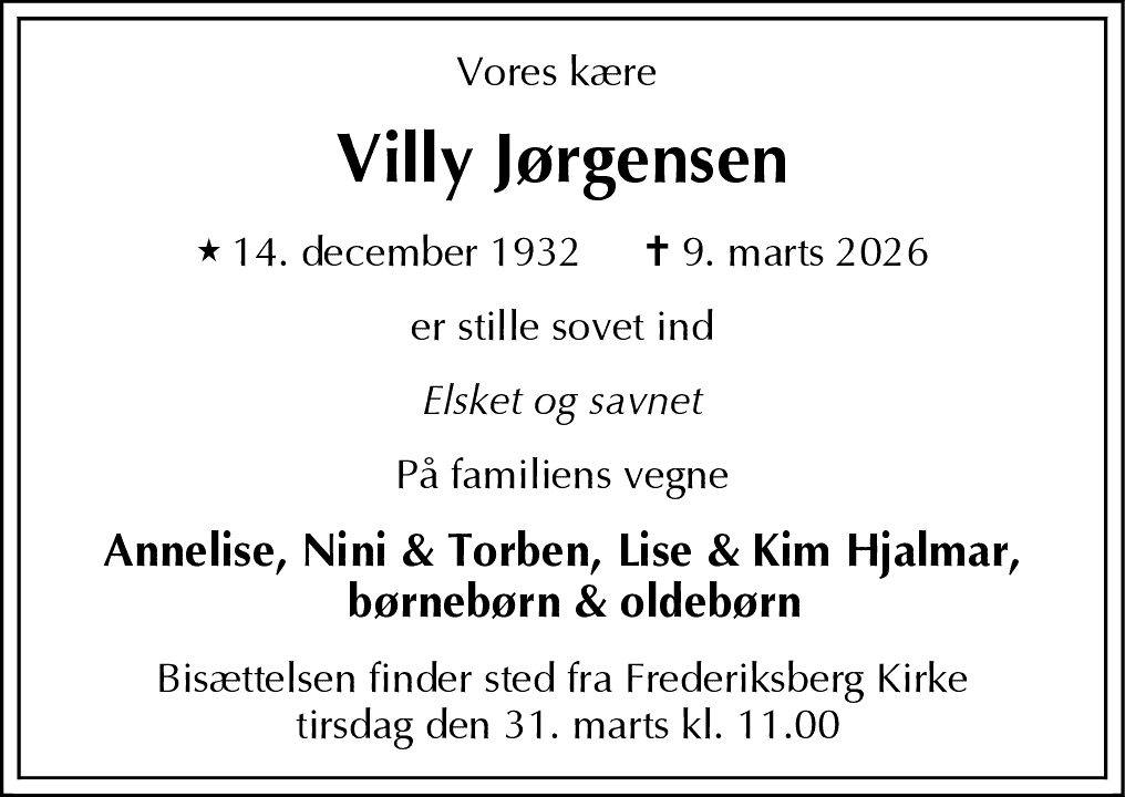 Dødsannonce for Villy Jørgensen