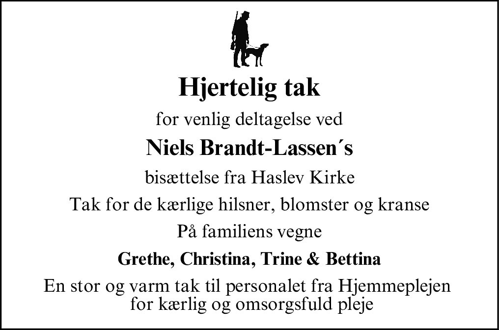 Dødsannonce for Niels Brandt-Lassen