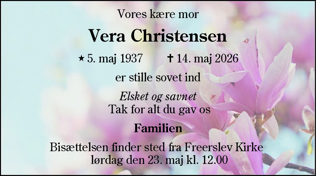 Dødsannonce for Vera Christensen