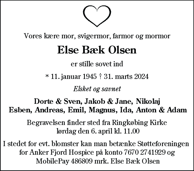 Dødsannonce for Else Bæk Olsen