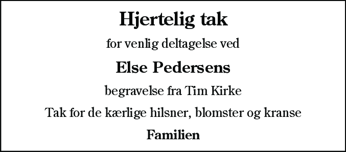 Dødsannonce for Else Pedersen
