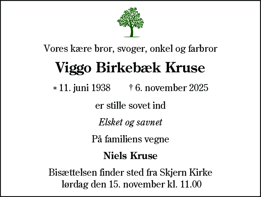 Dødsannonce for Viggo Birkebæk Kruse
