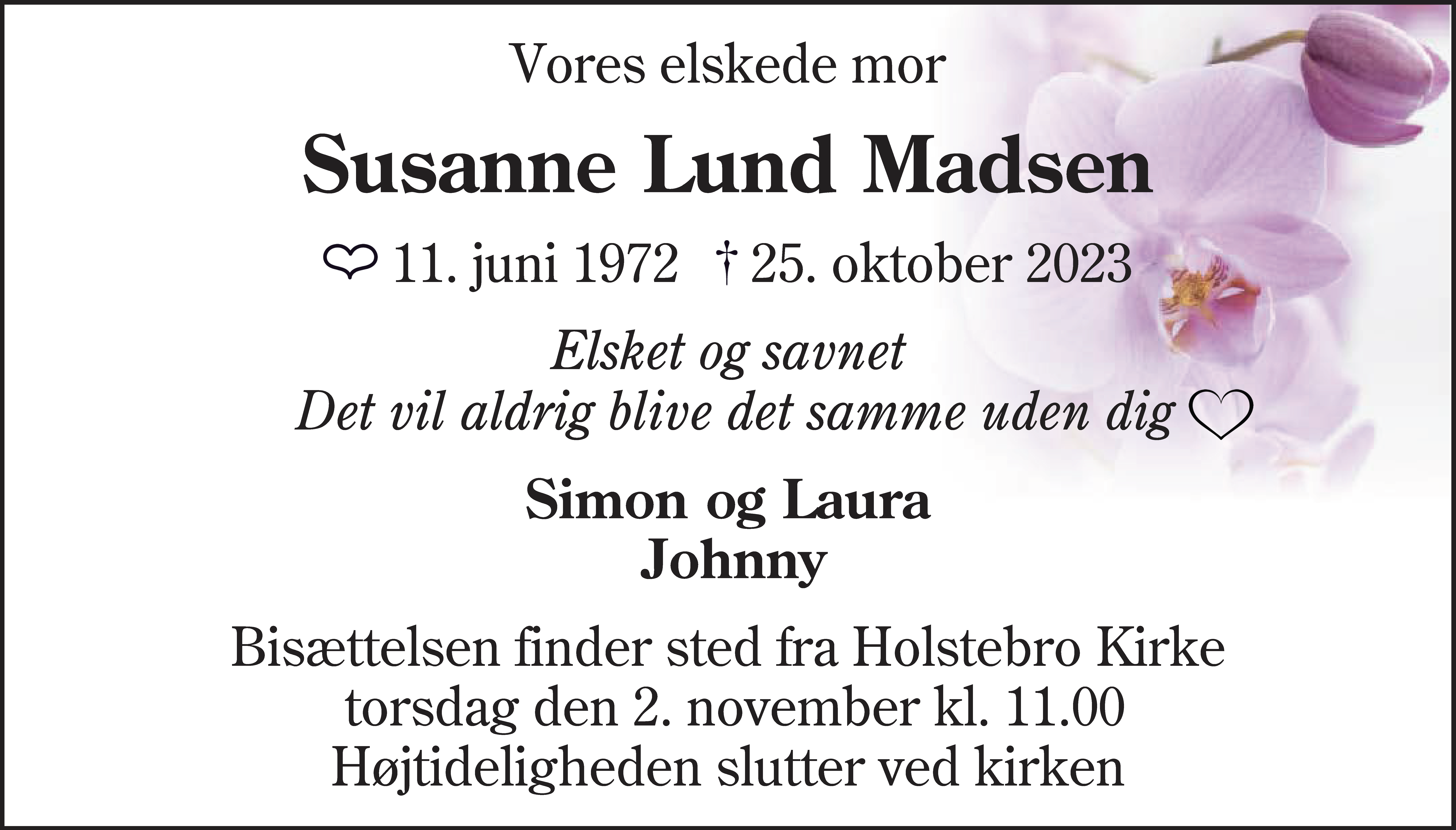 Dødsannonce for Susanne Lund Madsen