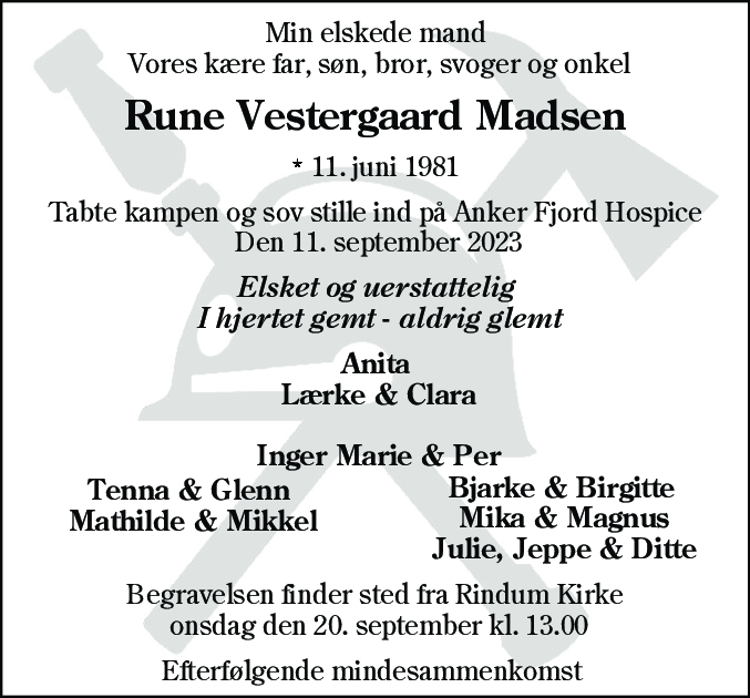 Dødsannonce for Rune Vestergaard Madsen