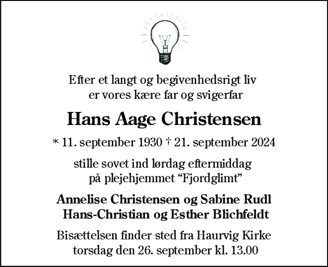 Dødsannonce for Hans Aage Christensen