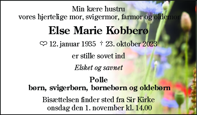 Dødsannonce for Else Marie Kobberø