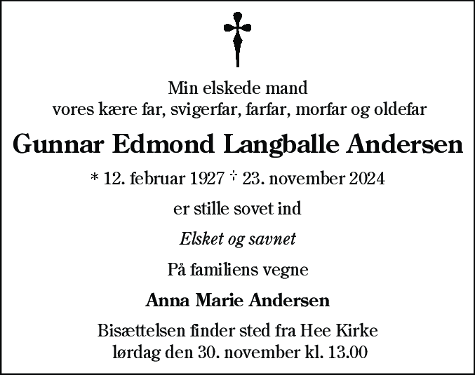 Dødsannonce for Gunnar Andersen