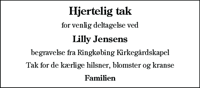 Dødsannonce for Lilly Jensen