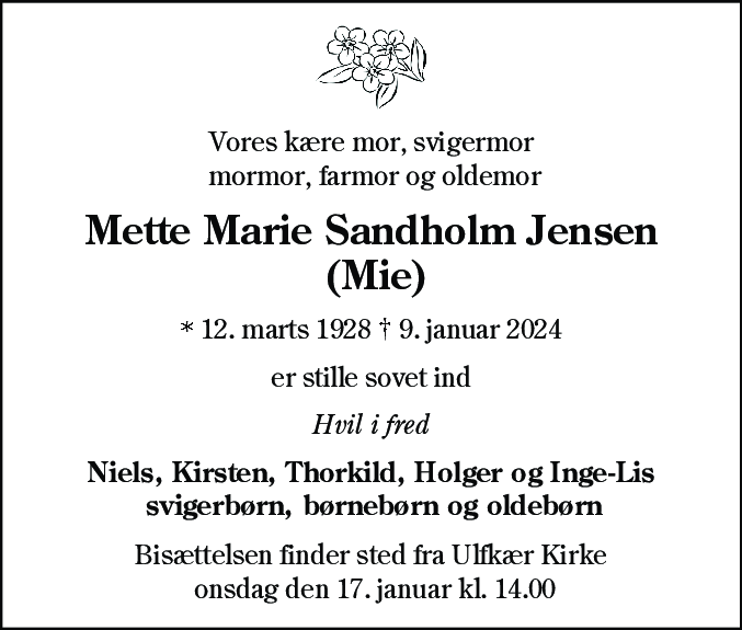 Dødsannonce for Mette Marie Sandholm Jensen