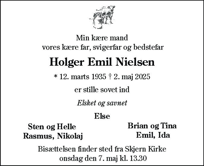 Dødsannonce for Holger Emil Nielsen