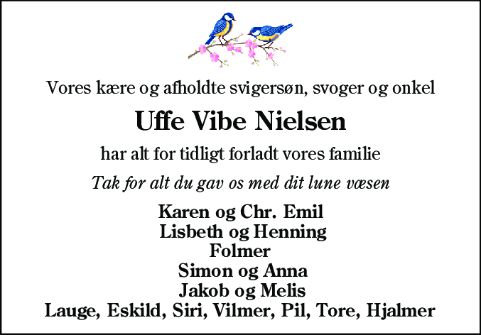 Dødsannonce for Uffe Vibe Nielsen