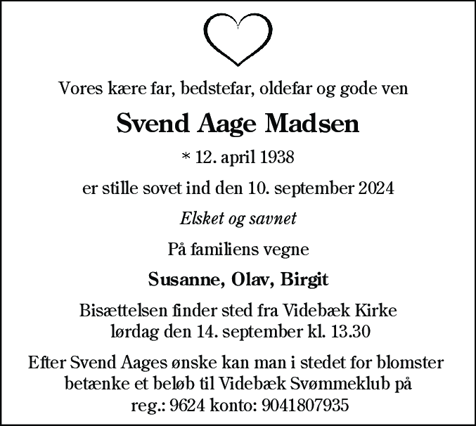 Dødsannonce for Svend Aage Madsen