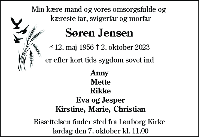 Dødsannonce for Søren Jensen