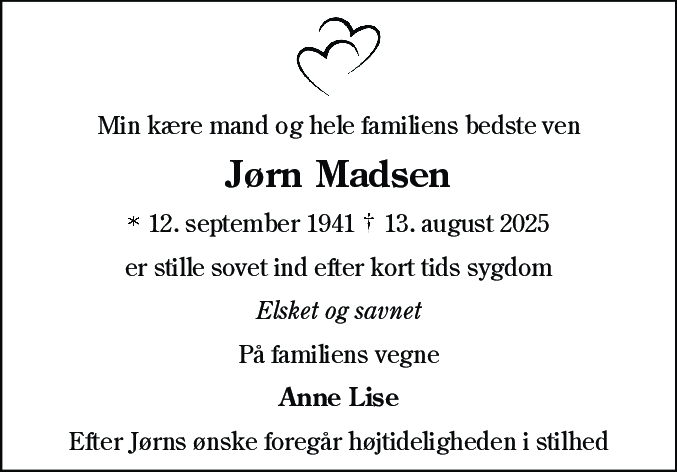 Dødsannonce for Jørn Madsen