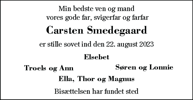 Dødsannonce for Carsten Smedegaard