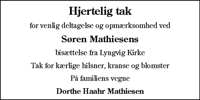 Dødsannonce for Søren Mathiesen