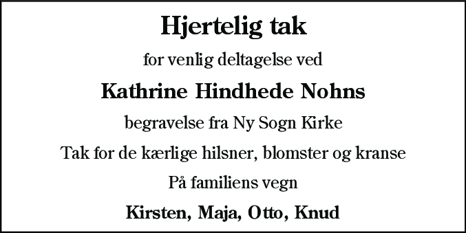 Dødsannonce for Kathrine Hindhede Nohns