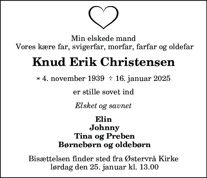 Dødsannonce for Knud Erik Christensen