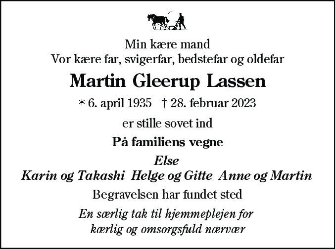 Dødsannonce for Martin Glerup Lassen