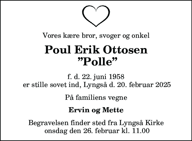 Dødsannonce for Poul Erik Ottosen
