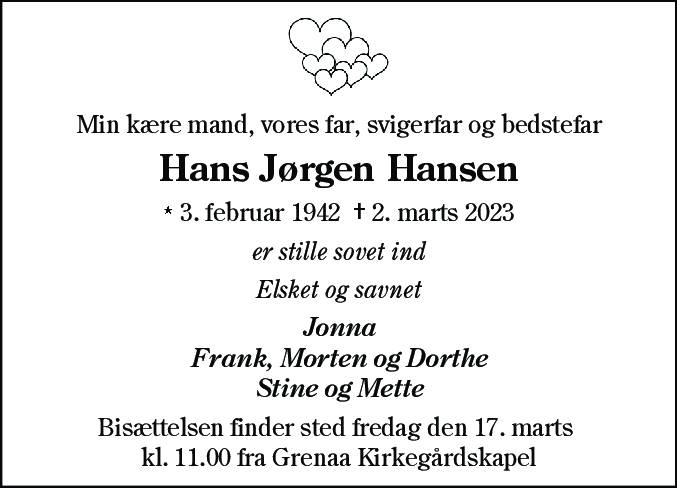 Dødsannonce for Hans Jørgen Hansen