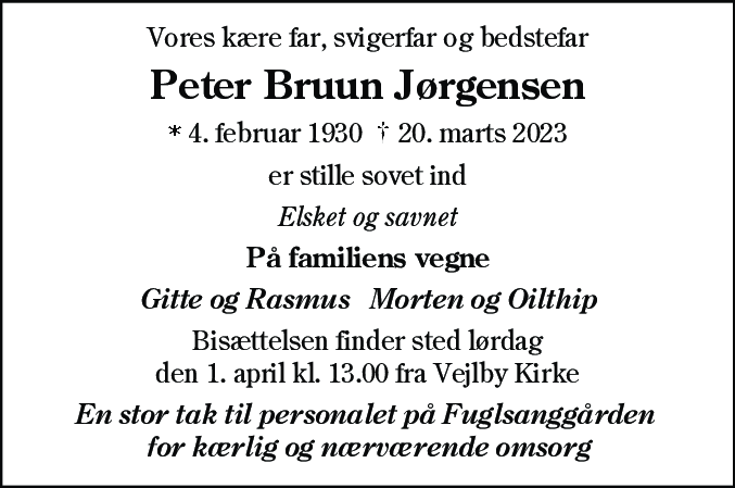 Dødsannonce for Peter Bruun Jørgensen