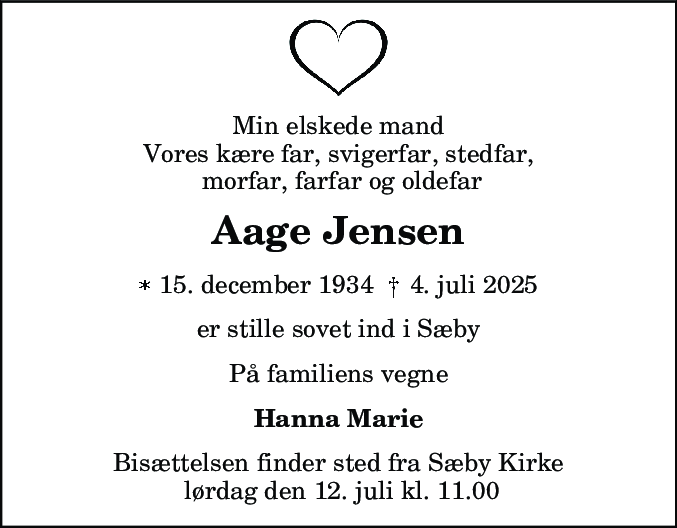 Dødsannonce for Aage Jensen