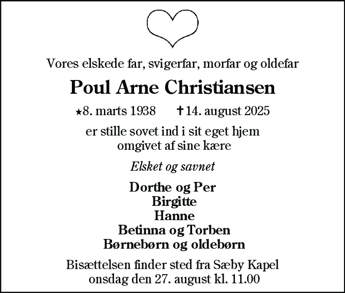 Dødsannonce for Poul Arne Christiansen