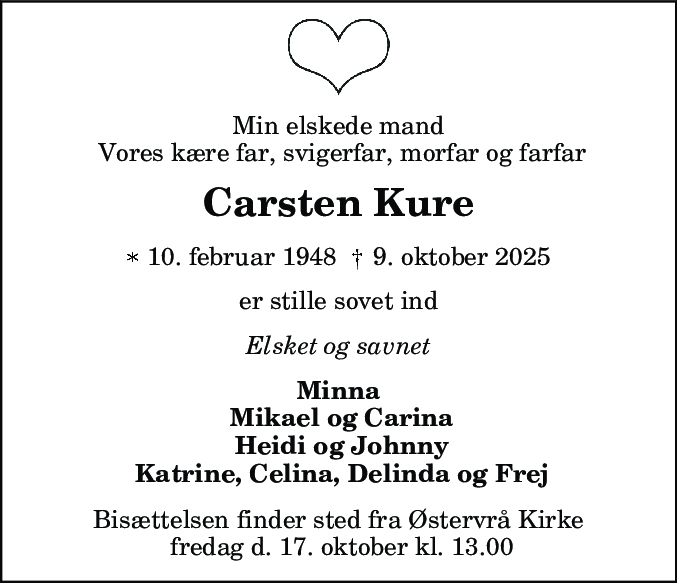 Dødsannonce for Carsten Kure