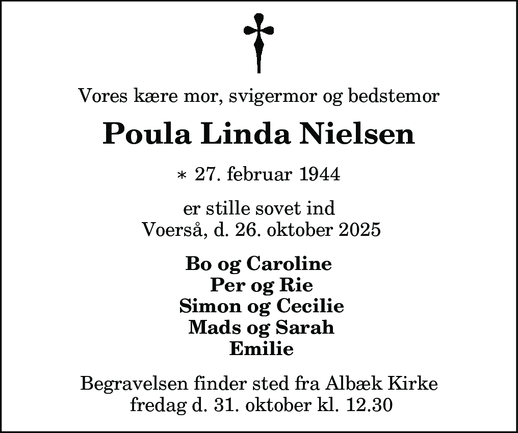 Dødsannonce for Poula Linda Nielsen